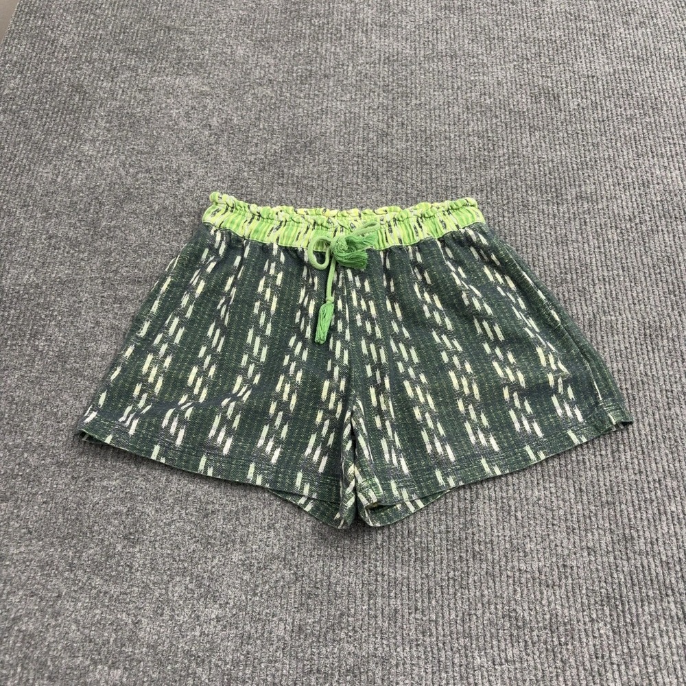 Aerie Shorts Womens M Green Cotton Woven Ikat Tassel Drawstring Boho Casual